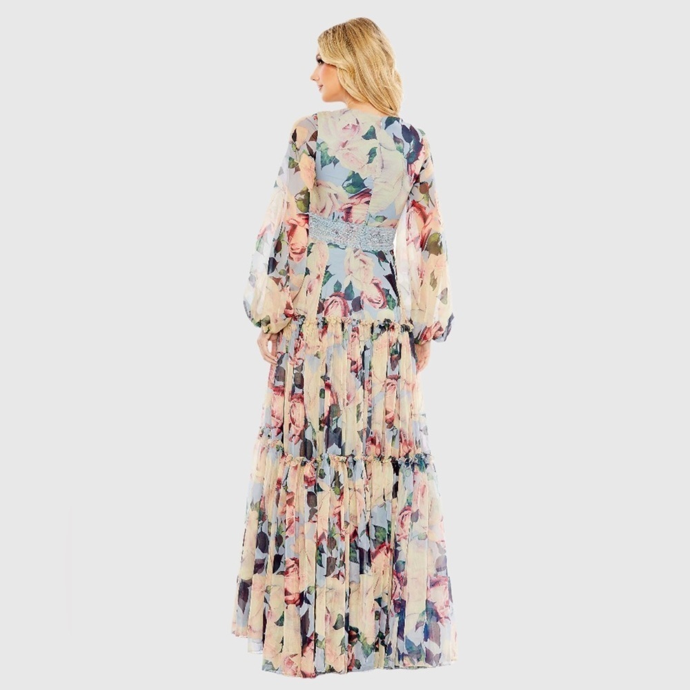 Mac Duggal Pastel Floral Maxi Dress with Lace Waist - Picture 3 of 7